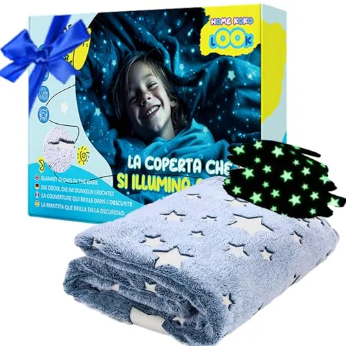 HOME KOKO LOOK Plaid Magica Coperta Che Si Illumina al Buio 130x150cm Coperta Pile Plaid Fluorescenti Plaid Illuminante Coperta Bambino Natale Coperta Morbida Luminosa Regalo Bambino Bambina - Blu
