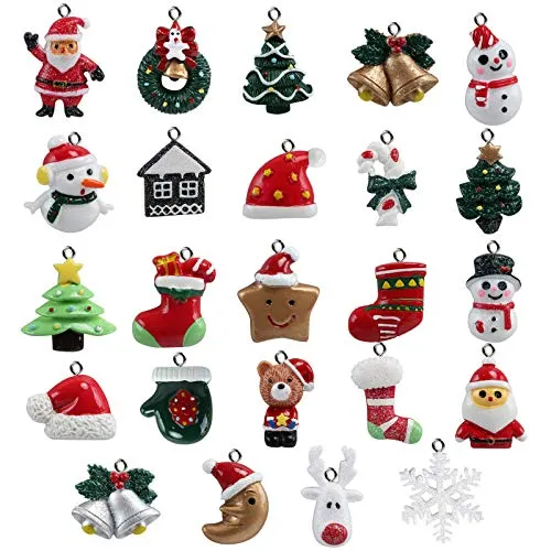Naler 24 Ciondoli Natalizi Decorazione di Natale Christmas Fascino del Pendente Addobbi per Albero di Natale Fascino della Resina del Pupazzo di Neve Babbo Natale Ornamenti Natalizi DIY Craft