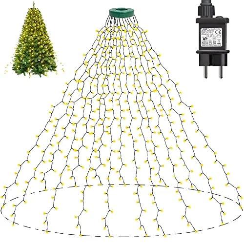 Joycome Luci Albero di Natale 400 LED 2M x 16 Fili Mantello Luci Albero di Natale, 8 Modalità Cascata Luci Natale Impermeabili per Interno Esterno Natale Decorazioni - Bianco Caldo