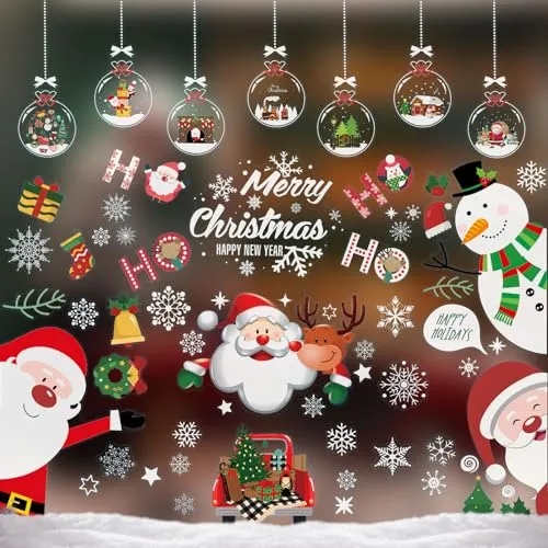 9 Adesivi Vetrofanie Natalizie,Decorazioni Natalizie,Vetrofanie Natale,Addobbi Natale Adesivi Rimovibile Adesivi Natale DIY Alci Babbo Natale Adesivi Natalizi Finestre
