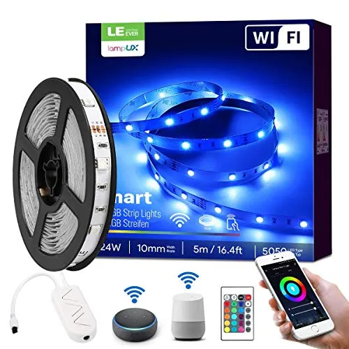 LE Striscia LED RGB 5M WiFi Intelligente, Striscia di Luci LED 16 Milioni Colori, Controllo da APP e Telecomando, Compatibile con Alexa/Google Home, Smart Strisce LED per TV, Bar, Feste, Casa