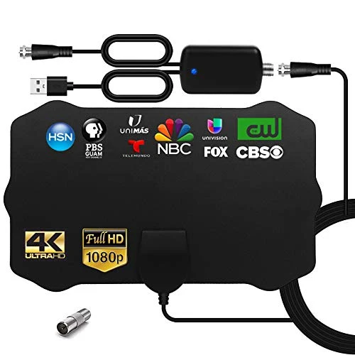Antenna HDTV Interna, Antenna TV Digitale120 Miglia Gamma con Amplificatore Segnale per 4K 1080p VHF UHF DVB-T/DVB-T 2 Canali Gratuiti