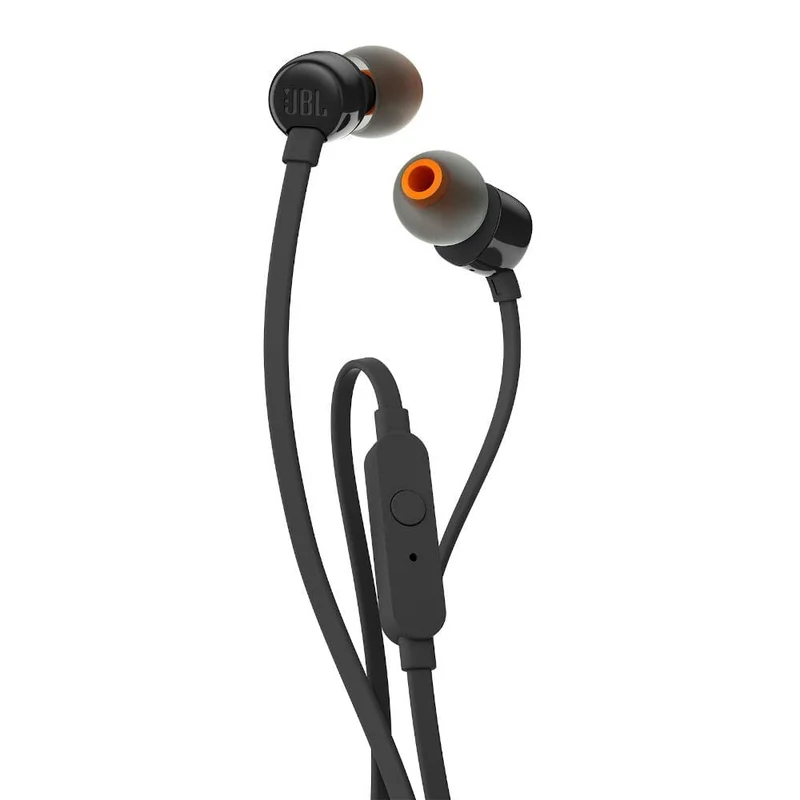 JBL T110 Cuffie In Ear con Microfono, Cavo Piatto Antigroviglio, Comando a un pulsante, JBL Pure Bass Sound, Nero