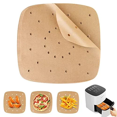 100 Pezzi Carta forno per Friggitrice ad aria，Fodera di Carta usa e Getta per Friggitrice ad aria accessori,pergamena Carta da Forno per Padelle，facile da pulire, lontano da macchie di olio