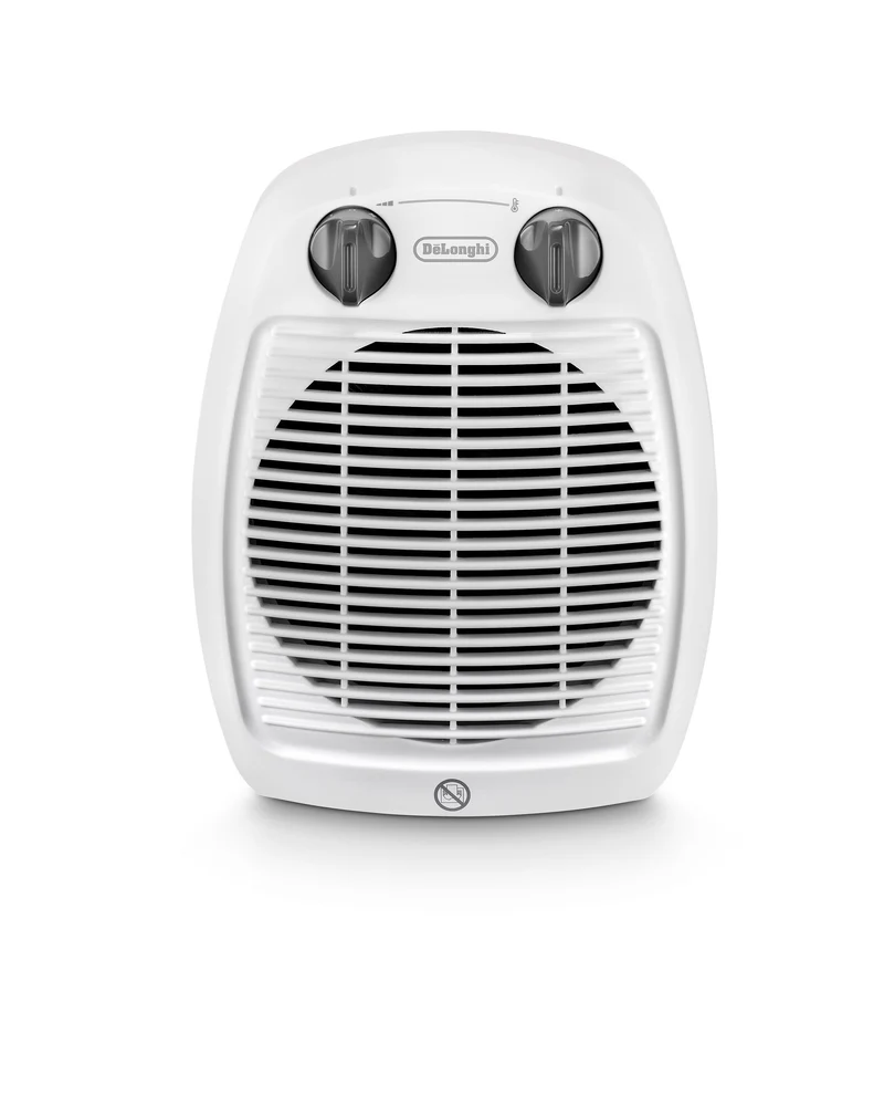 De'Longhi Hva 3220 Termoventilatore Verticale, Silenzioso, 2 Manopole, 2 Potenze, Protezione Antigoccia, Termostato, Maniglia, Protezione Antigelo, Doppio Isolamento, Piccole Dimensioni, Bianco