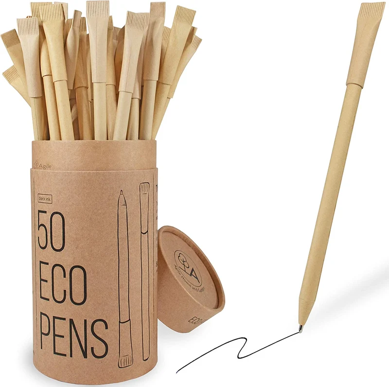 Penne Ecologiche Un Regalo - Ecologico e Sostenibile, Set di Penne Nere Riciclate, Prodotto Eco-Friendly, Confezione da 50 Eco Penne, Agile Home & Garden