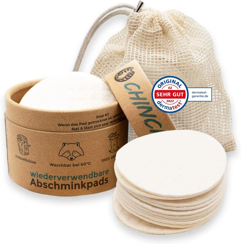 Chinchilla® Panno in spugna lavabile, confezione da 10 pezzi; batuffoli di cotone in cellulosa di legno, con sacchetto per il lavaggio in cotone, riutilizzabili, resistenti agli strappi, sostenibili