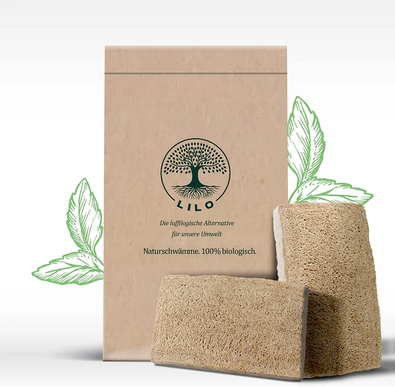 Luffa - Spugna da cucina sostenibile [set da 3 pezzi] – 100% biodegradabile, ecologica, lavabile, senza plastica