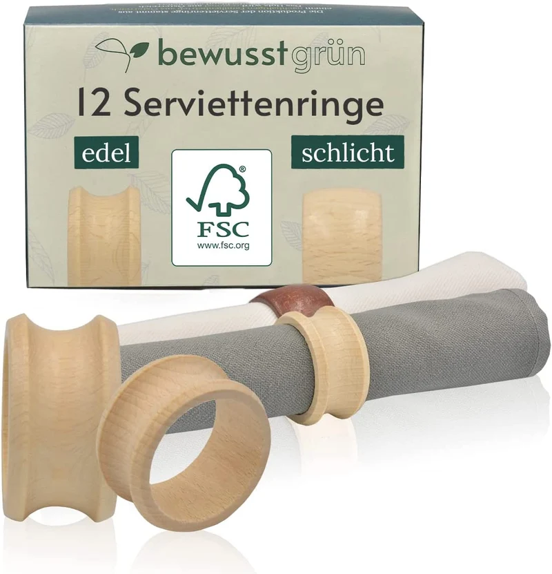 BewusstGrün | 12 portatovaglioli in legno sostenibili – Certificato FSC® da foreste locali – Made in Austria – laccato naturale, semplice