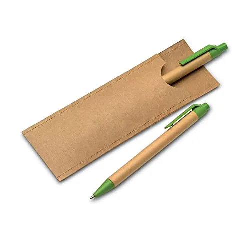 Set Penna a Sfera + Matita Automatica Porta Mine in cartone riciclato con astuccio ecologico. Eco sostenibile. Kit Penna più matita regalo ufficio scuola