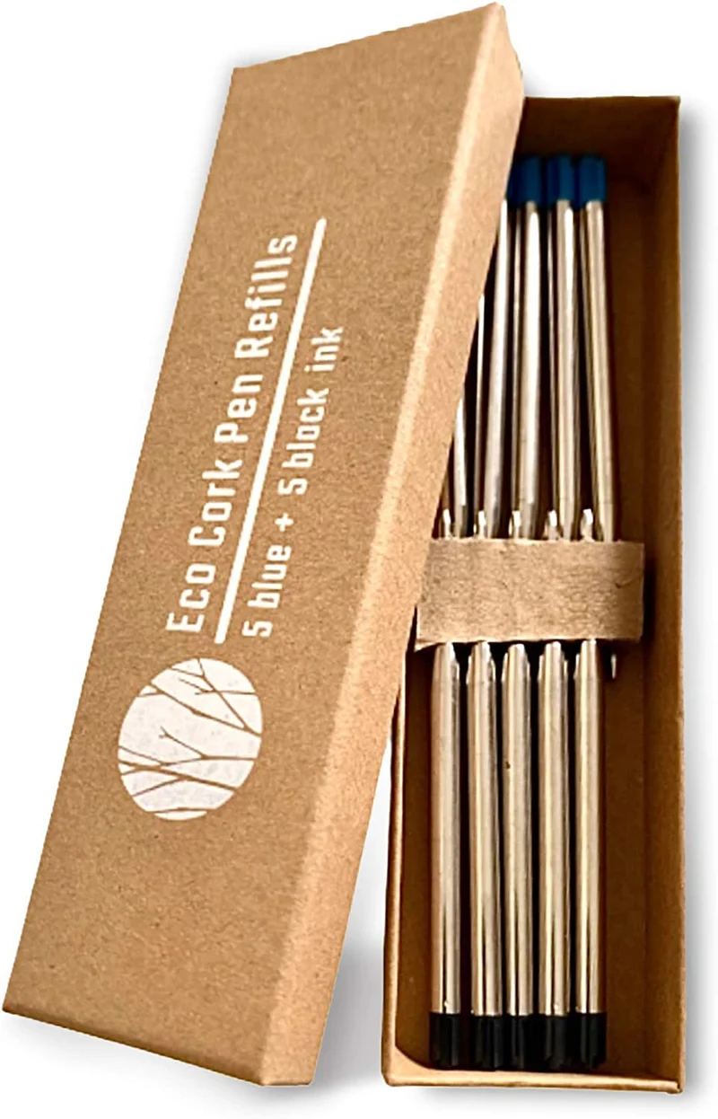 Penna in sughero Eco con ricarica | Penna ricaricabile per scrittura sostenibile, Eco Gifts Cork | Penna a sfera in alluminio… (Strisce) (Striped)