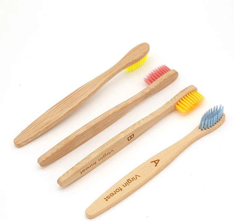 Spazzolino Bamboo, 100% Senza BPA Vegan Spazzolini Bamboo di Riutilizzabili e Biodegradabile, con Setole di Carbone Morbide e Disegno Individuale, Confezione Biodegradabile Sostenibile-10 Colori