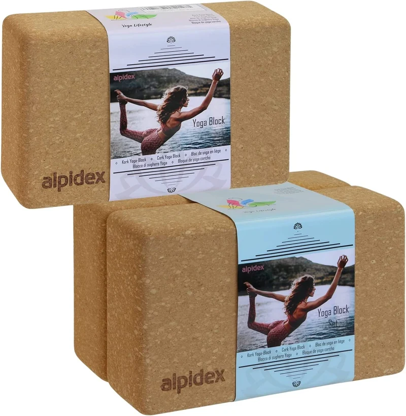 ALPIDEX Blocco di Sughero 1 Pezzo o Set di 2 Blocco Yoga Ecologico e sostenibile Sughero dal Portogallo