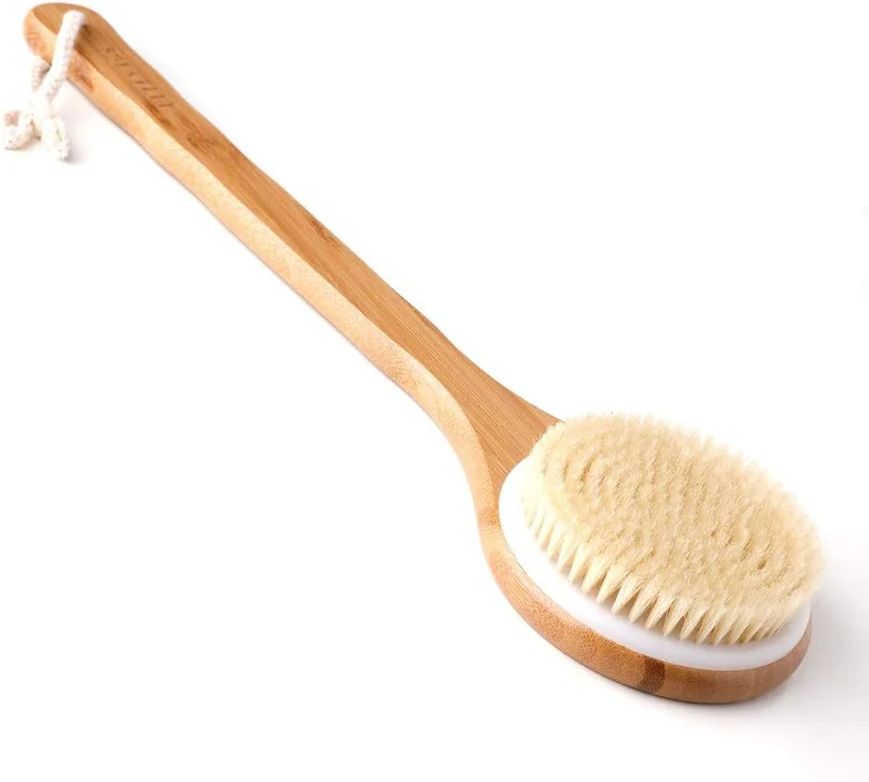 Ithyes Spazzola per il corpo Spazzolatura a secco Scrubber per La Schiena Doccia Spazzola per Bagno Legno di Bambù Manico Lungo Setole Naturali Massaggio Esfoliante Migliora la Circolazione Sanguigna