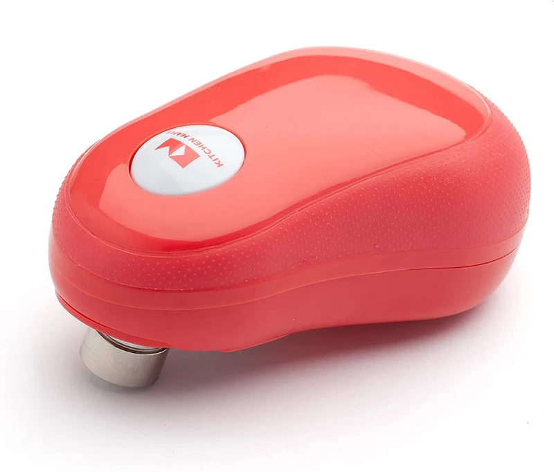 Kitchen Mama One -Touch Apriscatole Elettrico - Apri Lattine Automatico, Bordi Lisci e Sicuri, Ergonomico Facile Impiego Mani Sofferenti Artrosi, Design Compatto Senza Fili (Rosso)