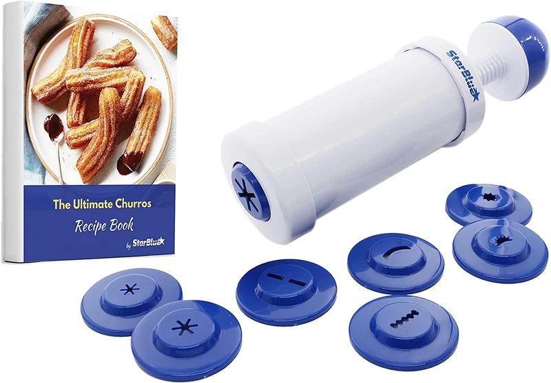 StarBlue - Churrera, Macchina per Churros con Ebook di Ricette in Omaggio; Strumento Facile per Preparare Churros in 8 Forme Diverse