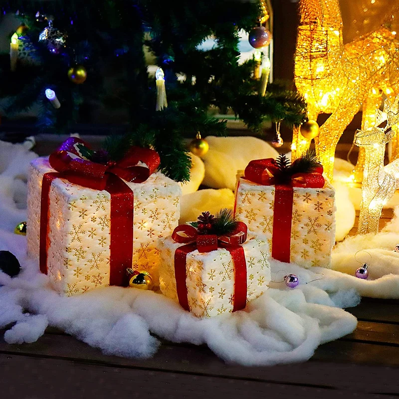 CCLIFE Set di 3 luci a LED LED regalo decorazione natalizia Led Decorazione Decorazione di Natale Scatole Regalo Natalizie luminose