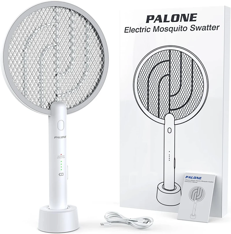 PALONE Racchetta Zanzare Elettrica, 3000V con USB Ricaricabile LED 2-In-1Racchetta Zanzare Elettrico, Protezione Maglia a 3 Strati, Adatto per Casa Giardino Campeggio Interni ed Esterni