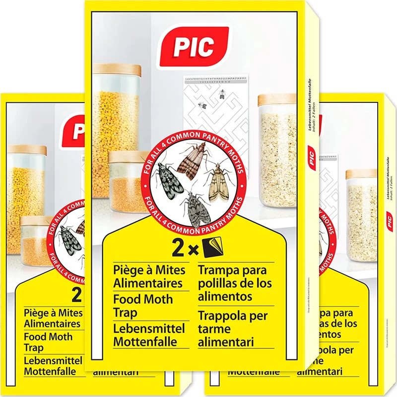 PIC Trappola Anti Tarme del Cibo - Confezione da 3 Buste con Due trappole = 6 Pezzi – Trappola di Colla per farfalline del Cibo, trappole ai feromoni acchiappa tarme Alimentari