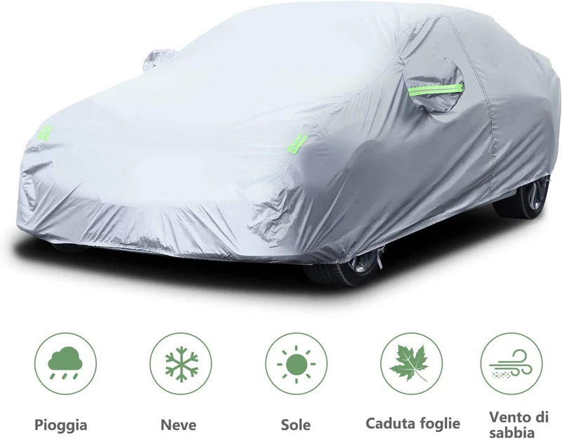 Telo Copriauto LOETAD Impermeabile Antipolvere Anti UV Anti Vento 470 x 180 x 150 cm Universale - Argento