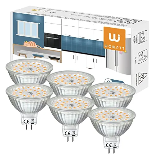 wowatt 6W Lampadina GU5.3 LED 12V Luce Calda 2800K Equivalente 80W Lampada Alogena Faretto MR16 CRI 92 Ra 720LM Spotlight LED GU5.3 Angolo a Fascio 120 °Nessun Sfarfallio Non Dimmerabile 6 Pezzi