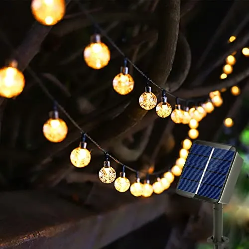 Auting Catena Luminosa Esterno Solare, 6.5 m, 30 LED, per esterni, 8 modalità, sfere di cristallo, catena luminosa solare per giardino, terrazza, balcone, matrimonio