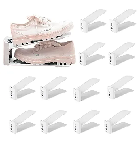 PAIDE P Portascarpe Salvaspazio Impilabile, Supporto per Scarpe Scarpiera Regolabile in Altezza, Organizer Scarpe Salvaspazio Armadio. (Pack 12, Bianco)