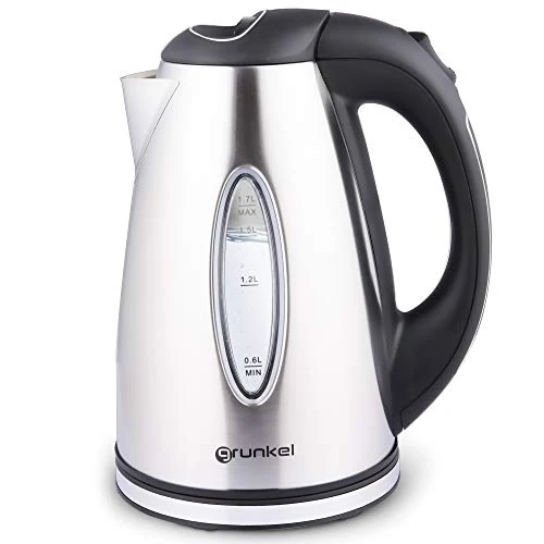 Grunkel - Bollitore elettrico in acciaio inox da 1,7 litri di capacità e 2200 W di potenza, spia acqua bollitura, spegnimento automatico e filtro dell'acqua rimovibile, modello HV-16GX