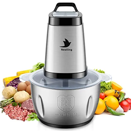 Nestling® 600W Robot da Cucina,Tritatutto Elettrico da 2 litri,Tritatutto per Verdure con 4 Lame Affilate per Carne, Verdure,Cipolle e Frutta [Classe di efficienza energetica A+++]