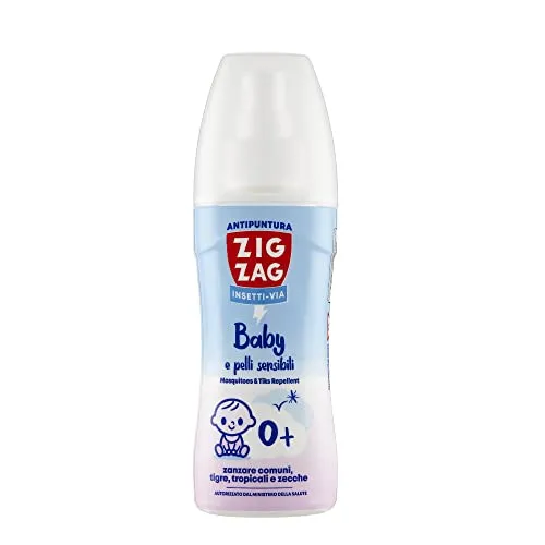 Zig Zag, Zig Zag Insettivia, Repellente Antipuntura Baby, Repellente Antipuntura pelli sensibili, Protegge da Zanzare Comuni, Zanzare Tigre, Zanzare Tropicali, Zecche, 100 ml