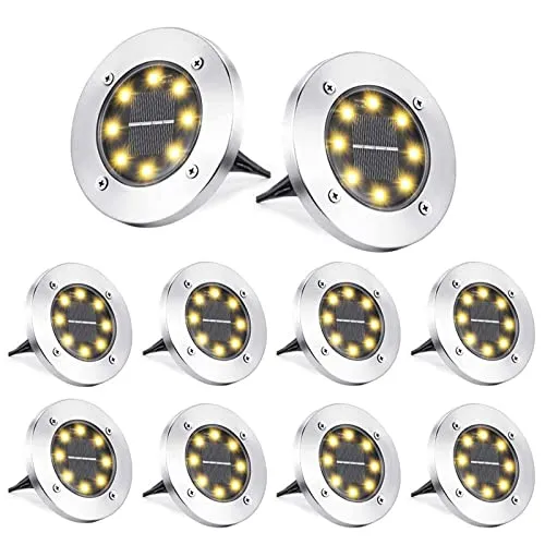 Qedertek 8 Pezzi Luci Solari Giardino Esterno, 8 LEDs Faretti led Solari Luce Sepolta Bianco Caldo Lampada Solare da Esterno IP65 Impermeabile Luci Terra Giardino per Prato Vialetto Scala Paesaggio