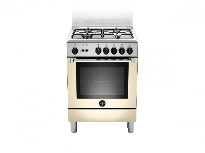 Ⓜ️🔵🔵🔵 LA GERMANIA AMN664GCRV - Cucina, 4 Fuochi Gas, Forno Gas Ventilato, 60x60 cm, Crema Opaco, Serie Americana, Nuova Classe A+