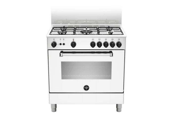 Ⓜ️🔵🔵🔵 LA GERMANIA AMN855GBV/24 - Cucina, Piano di Lavoro in Acciaio Inox, 5 Fuochi Gas, Forno Gas Ventilato, 80x50 cm, Bianco, Nuova classe A