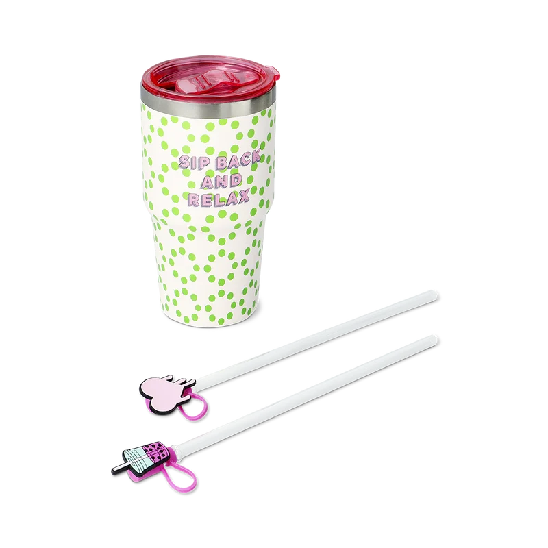 Tumbler with straw and icon straw covers - 3 pcs