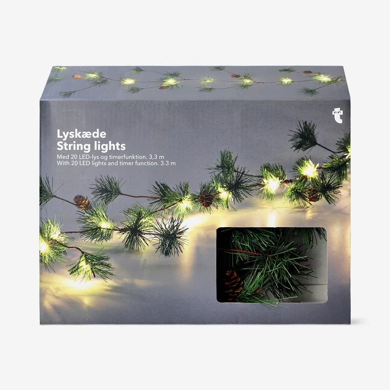 String lights with timer and pine cones - 330 cm