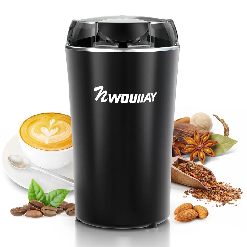 Macina Caffe' Elettrico 300W, Macinacaffè Elettrico con Lame in Acciaio Inossidabile, Macina Chicchi di Caffè, Macinatura Veloce, 75g, Macina Spezie per Chicchi di Caffè, Spezie, Noci, Cereali, Pepe