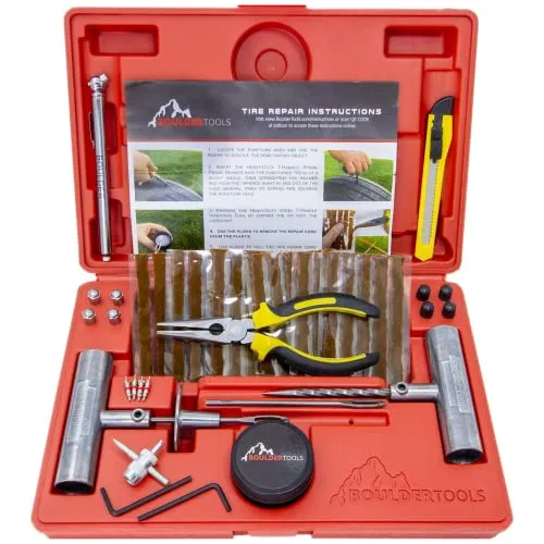 Boulder Tools Kit Riparazione Pneumatici con Custodia Molle - Kit Tappi per Foratura Pneumatici Tubeless Per Impieghi Gravosi