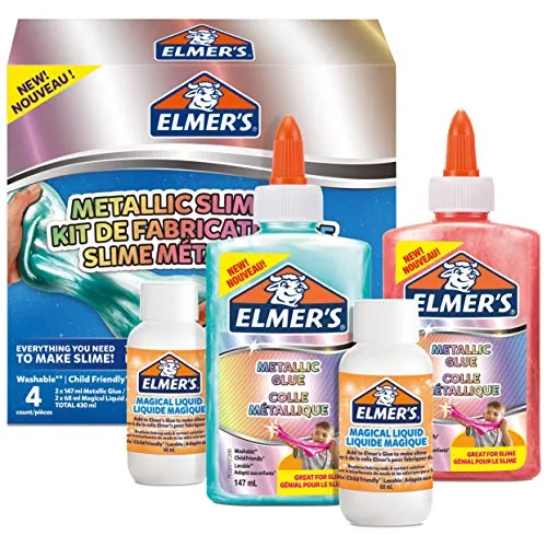 ELMER'S Kit per Slime Metallizzato, include la Colla Vinilica Metallizzata, con Liquido Magico Attivatore di Slime, 4 Pezzi