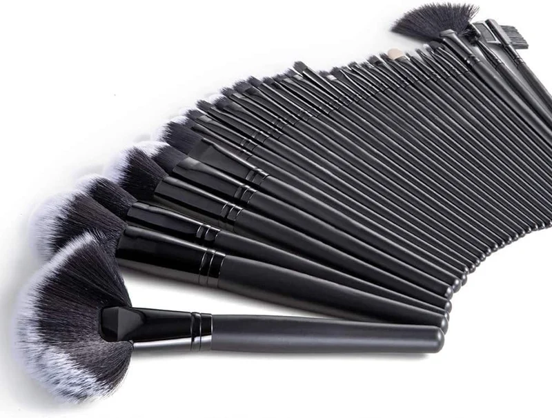 Set di pennelli da trucco, 32 pennelli professionali sintetici per trucco con custodia da viaggio (nero), eyeliner per ombretto, fondotinta, cipria per labbra e liquido per miscelare la crema