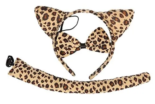Inception Pro Infinite - Set Cerchietto Orecchie Papillon Coda da Ghepardo Leopardo Maculato Donna Uomo Bambini Unisex Travestimento Carnevale Halloween Cosplay