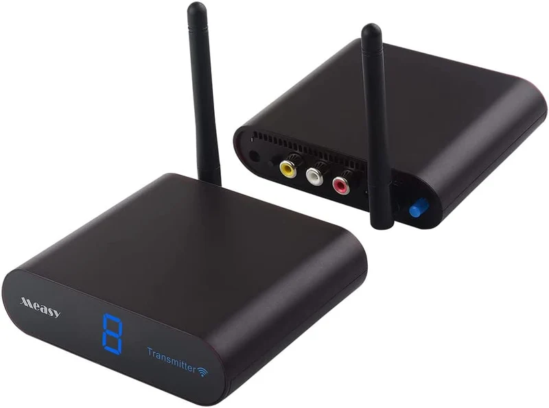 measy wireless av sender 8 canali audio video trasmettitore e ricevitore rca per lo streaming di audio video da satellite, dvd, lettori ect alla TV (AV24)
