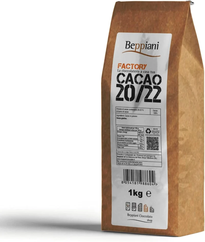 Cacao in polvere Beppiani – gluten free- adatto per glasse, cioccolata, cioccolata calda, tiramisù, prodotto professionale, usato nelle cioccolatiere internazionali, confezionato in Italia