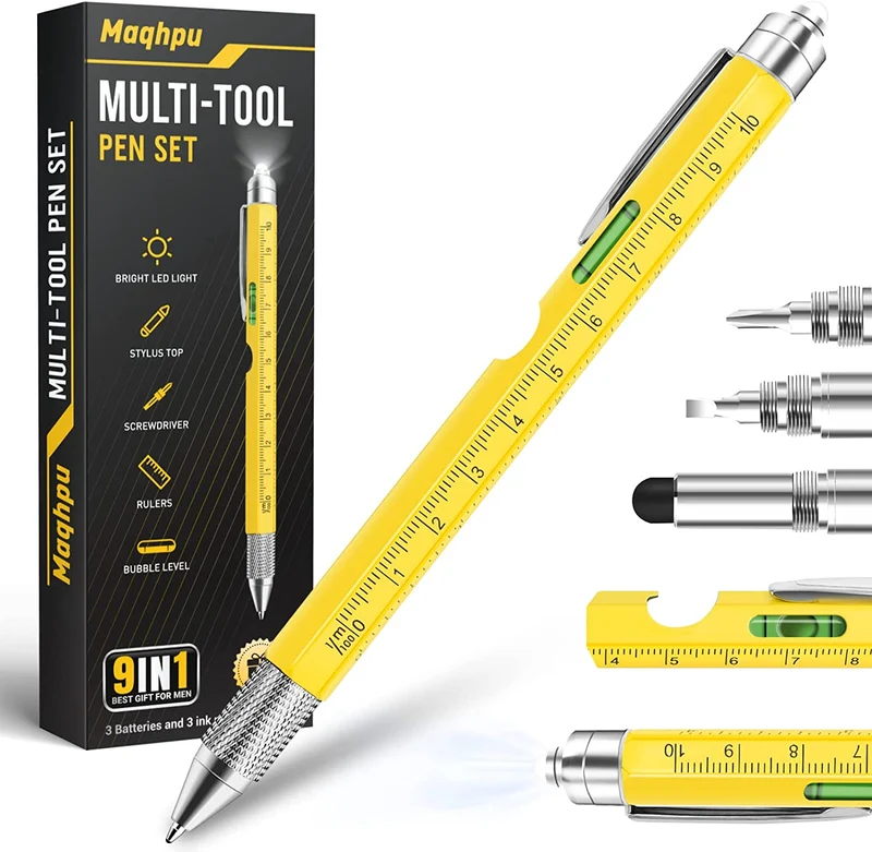 Maqhpu Regalo Uomo, Regali Natale Uomo, Penna Regalo Multifunzione 9 in 1, Regali Natale Originali, Gadget Utili Idee Regalo Natale Uomo, Regali di Natale per Lui/Papà, Regalo Uomo Compleanno