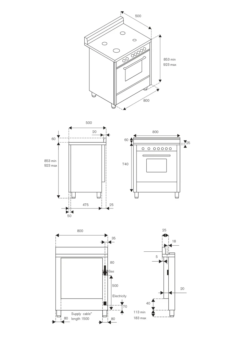 Ⓜ️🔵🔵🔵 LA GERMANIA AMN855EXV/24 - Cucina, Piano di Lavoro in Acciaio Inox, 5 Fuochi Gas, Forno Elettrico Multifunzione, 80x50 cm, Acciaio Inox, Nuova classe A