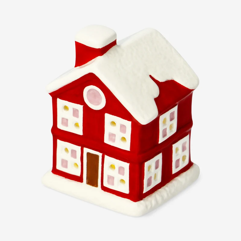 LED ceramic gingerbread house in red - 10 cm