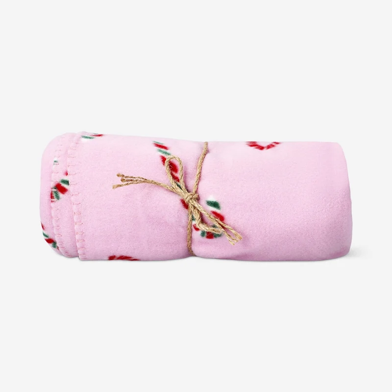 Fleece blanket with candy cane print - 180x130 cm