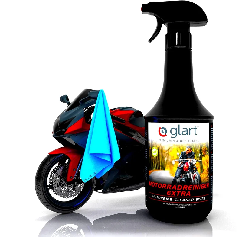 Glart 451MR - Detergente Professionale per moto da 1.000 ml, Set Completo con Panno in Microfibra da 40x40 cm Incluso, per Una Pulizia Senza acidi e la Manutenzione di Moto e Scooter