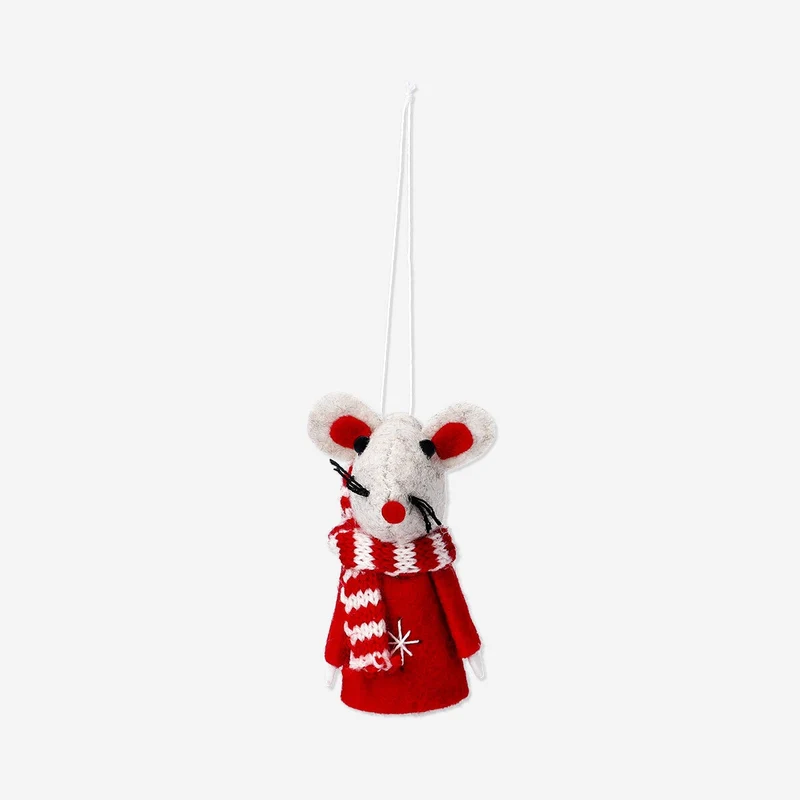 Red mouse with scarf ornament - 8 cm