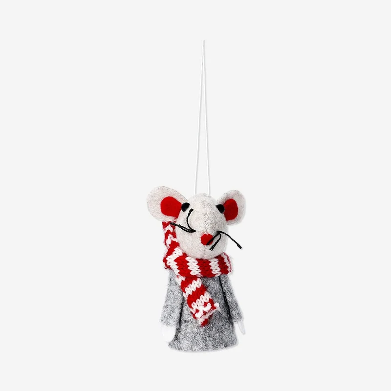 Grey mouse with scarf ornament - 8 cm