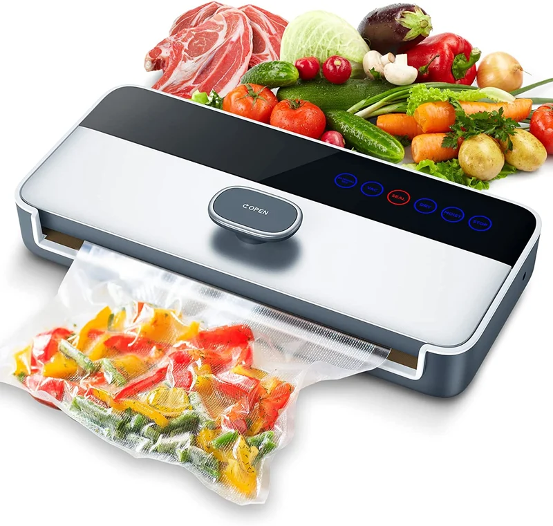 Macchina Sottovuoto per Alimenti -80Kpa, Sigillatrice Sottovuoto Professionale con 120W Super Aspirazione, 1 Rotolo di Film Sottovuoto, Modalità Secchi che Umidi per Conservazione del Cibo